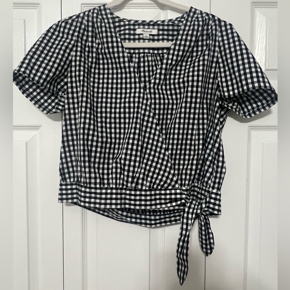 Madewell Black/White Gingham Cropped Blouse